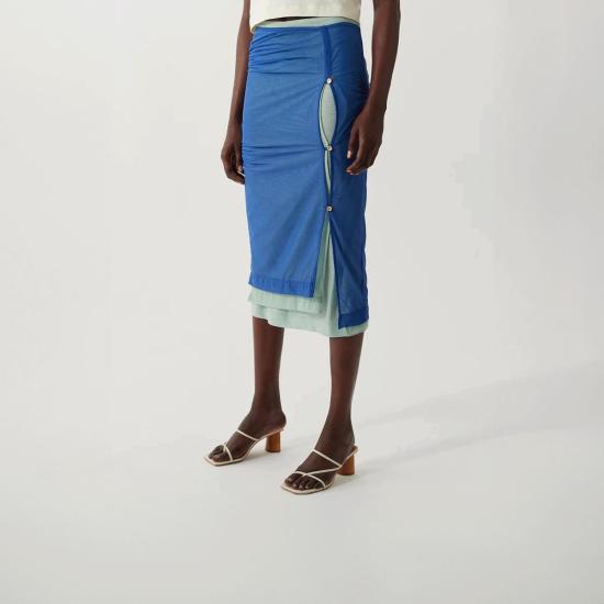  레지나표 미디 스커트 미렌 스커트 메쉬블루 - REJINA PYO