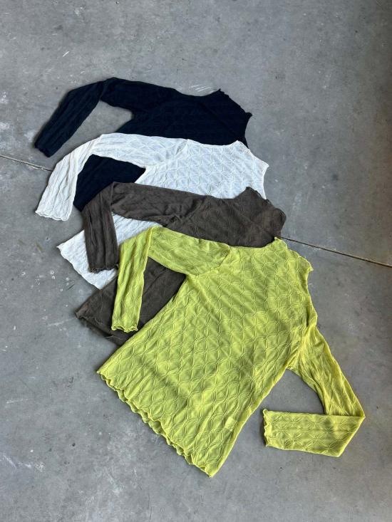  Mary Lo 긴팔 티셔츠 메리 로 플라워 링크스 메쉬 탑 화이트/브라운/블랙/시트론