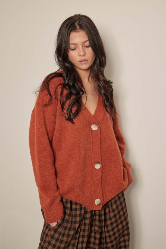  amente 가디건 A Mente 알파카 울 블렌드 버튼다운  베리 - OTHER BRANDS