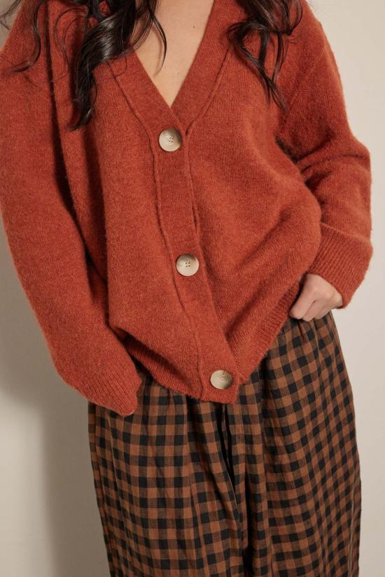  아멘테 가디건 A Mente 알파카 울 블렌드 버튼다운  베리 - AMENTE