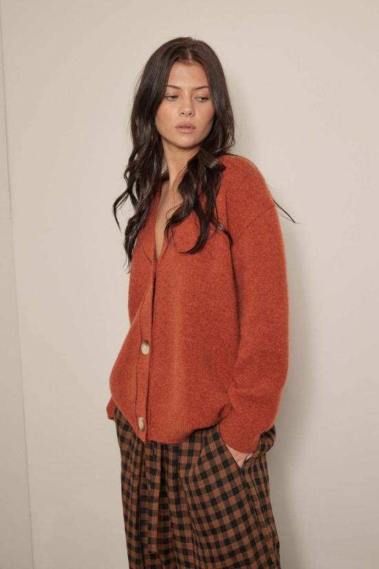  아멘테 가디건 A Mente 알파카 울 블렌드 버튼다운  베리 - AMENTE