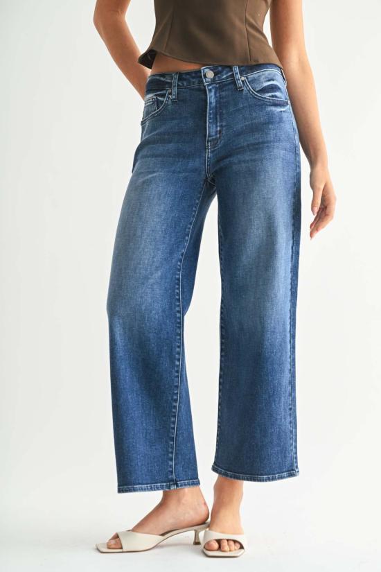  저스트 블랙 데님 데님 팬츠 쁘띠 슬림 와이드 레그 진 라이트 데님