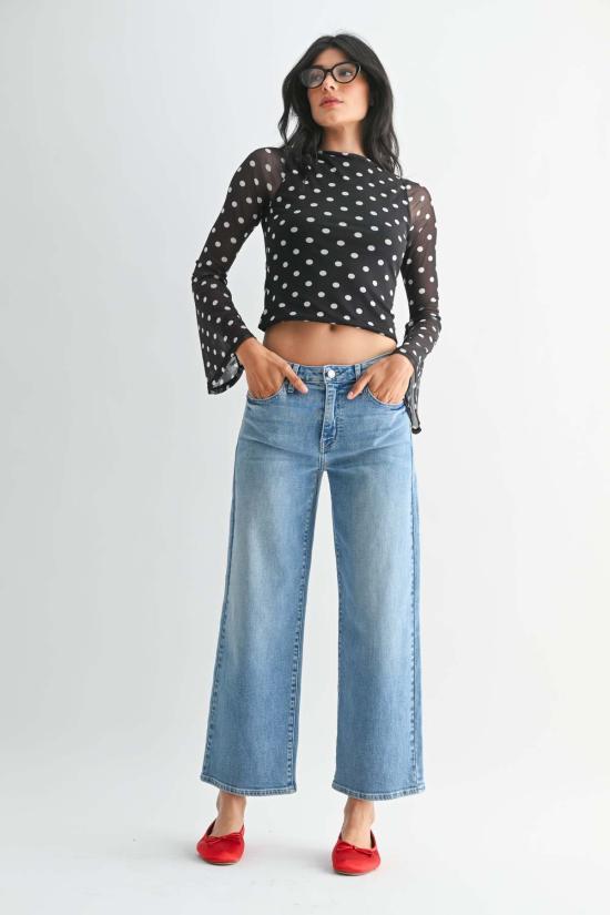  저스트 블랙 데님 데님 팬츠 쁘띠 슬림 와이드 레그 진 라이트 데님 - JUST BLACK DENIM