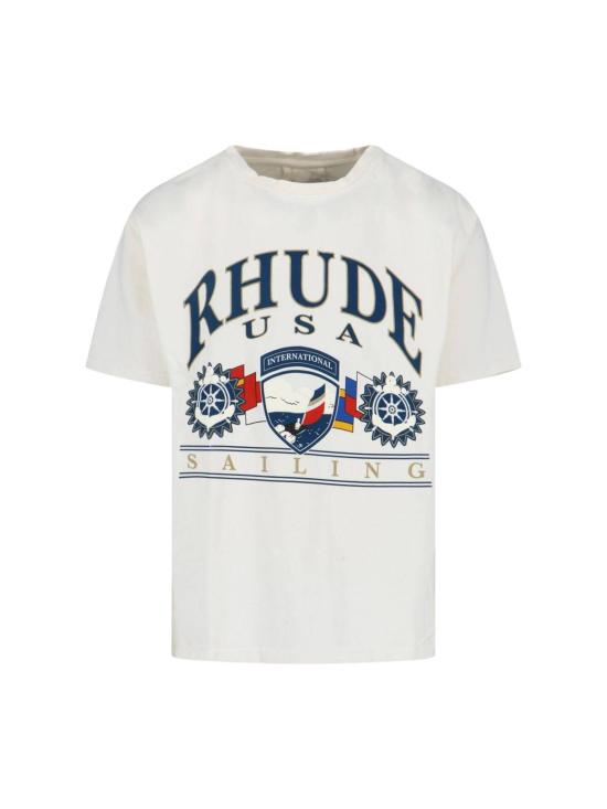  루드 반팔 티셔츠 Rhude 반팔 크루넥 그래픽 티셔츠 화이트