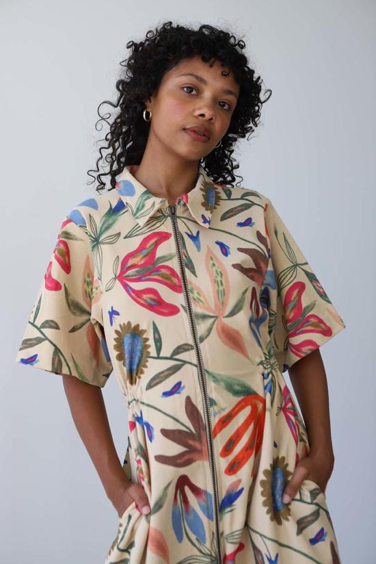  노블 롱 원피스 롱 유틸리티 드레스, 로라 버크 프린트 - NOBLE