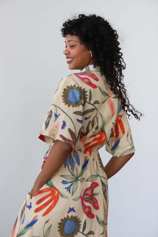  노블 롱 원피스 롱 유틸리티 드레스, 로라 버크 프린트 - NOBLE