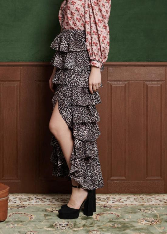  시스터 제인 롱 스커트 레녹스 러플 스커트 레오파드 브라운