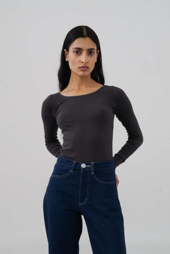  왈츠 블라우스 발레 탑 차콜