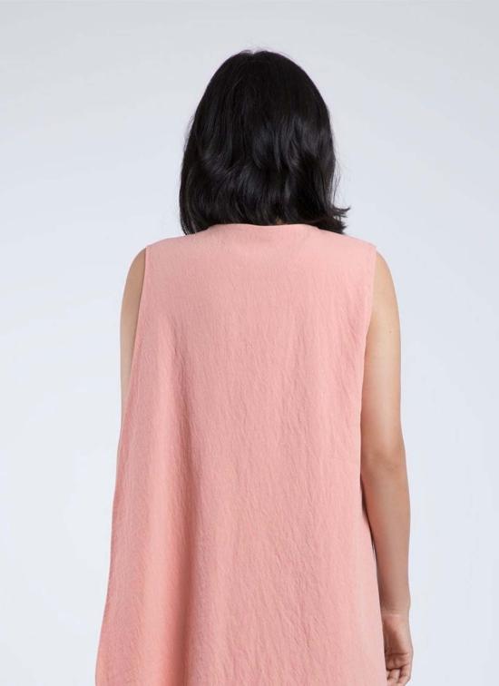  카렘 롱 원피스 턴 슬리브리스 오버랩 맥시 드레스 피치 - KAAREM