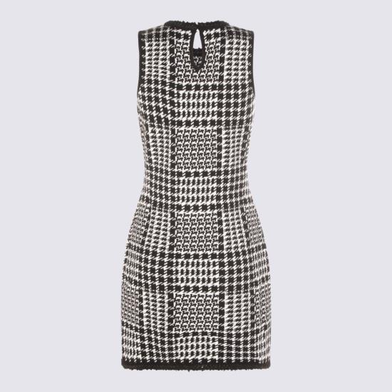  트윈셋 숏 원피스 블랙 앤 화이트 비스코스 드레스 체크 네브/네로 - TWINSET