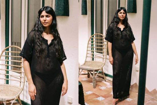  질 로드리게즈 롱 원피스 길 로드리게스 그리드 메쉬 롱 튜닉