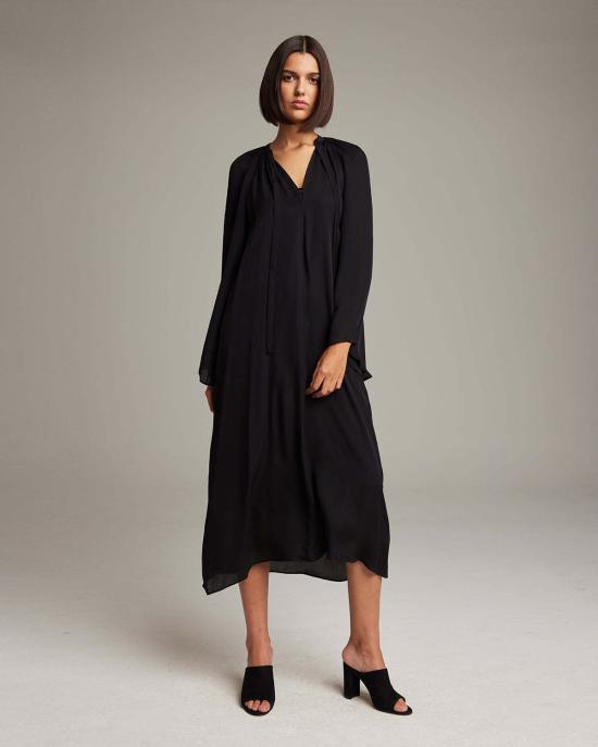  보즈 롱 원피스 실크 벨 슬리브 드레스