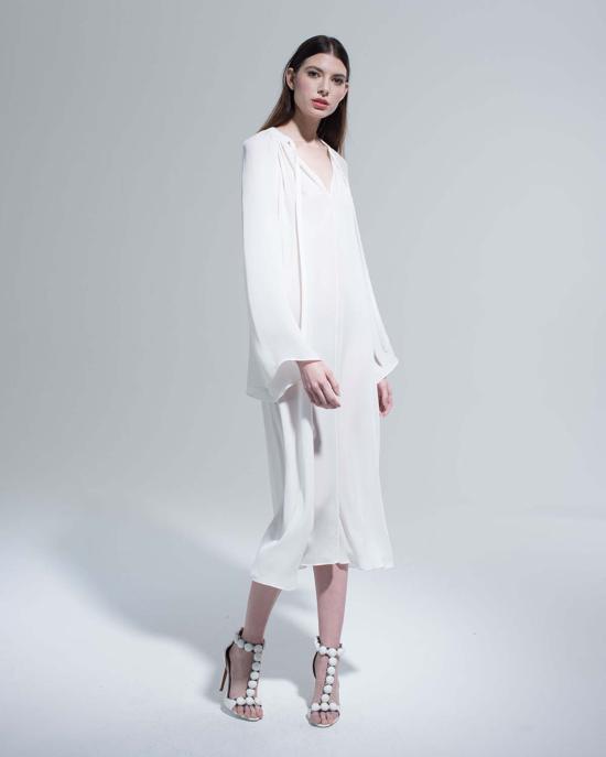  보즈 롱 원피스 실크 벨 슬리브 드레스 - VOZ