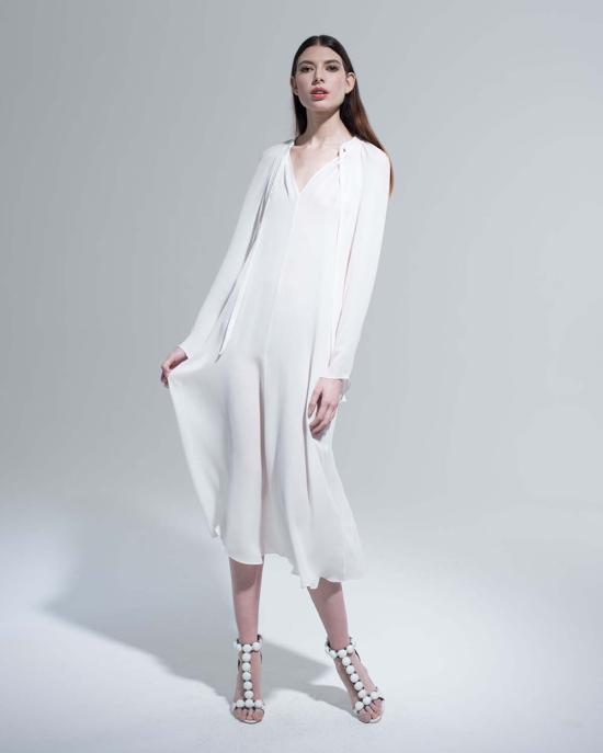  보즈 롱 원피스 실크 벨 슬리브 드레스 - VOZ