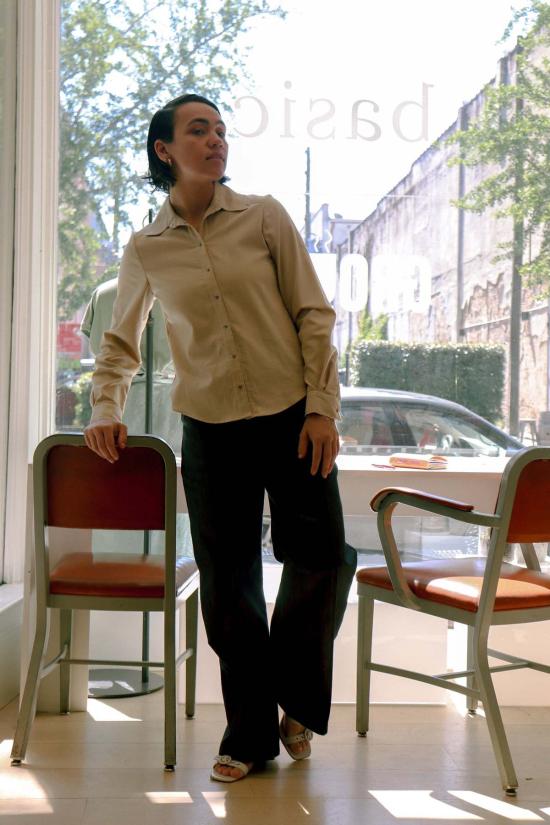  jean jones 셔츠 진 존스 펄 스냅 셔츠 화이트/탠/차콜/블랙 - JEAN JONES