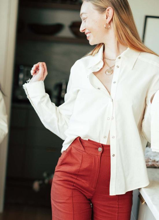  jean jones 셔츠 진 존스 펄 스냅 셔츠 화이트/탠/차콜/블랙