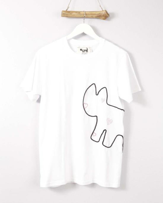  Cats with a Heart 반팔 티셔츠 하트를 가진 고양이 아미가 자수 티셔츠 화이트