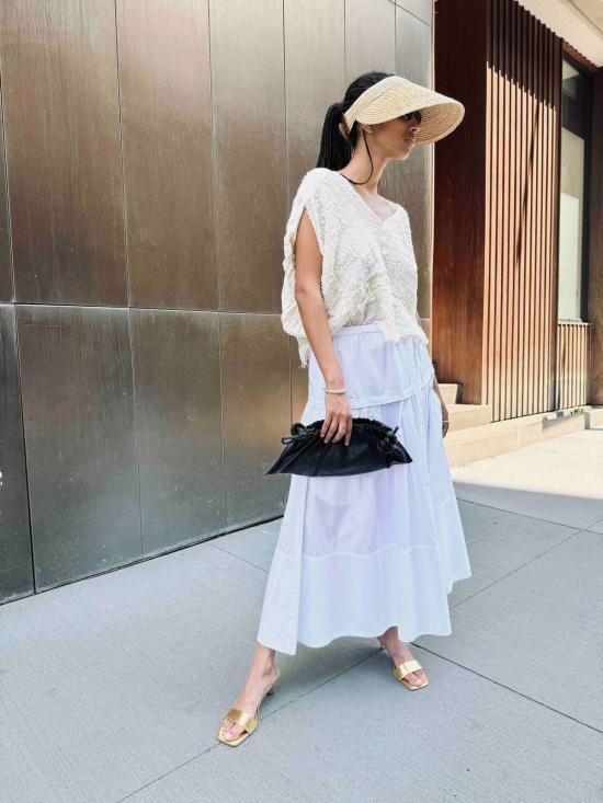  Yesaet 블라우스 Hannah V 넥 탑 에크루