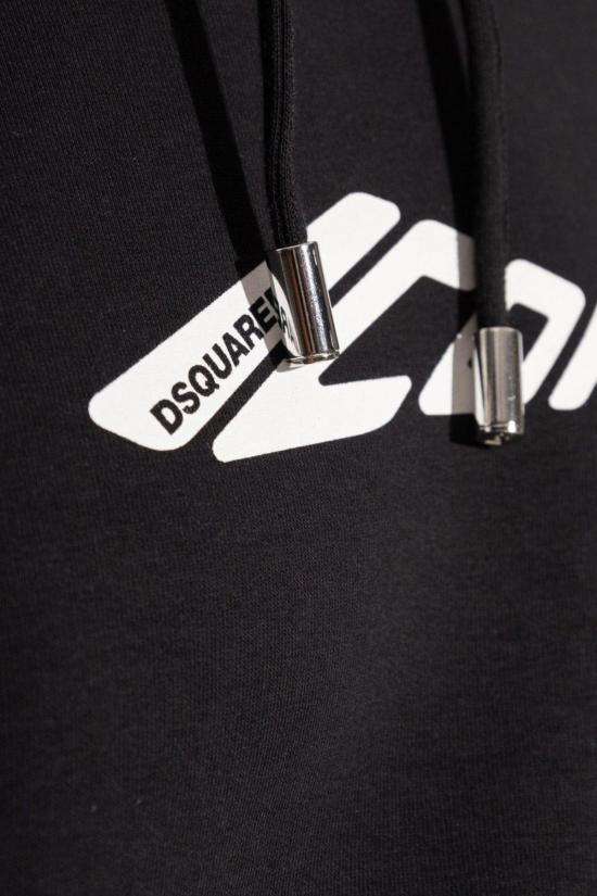  디스퀘어드2 긴팔 티셔츠 Dsquared2 D2 로고 프린트 드로스트링 후드티 블랙 - DSQUARED2