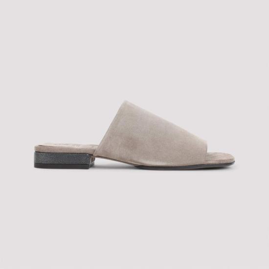  브루넬로 쿠치넬리 뮬/슬리퍼 Brunello Cucinelli 스웨이드 플랫 샌들 쇼어 - BRUNELLO CUCINELLI