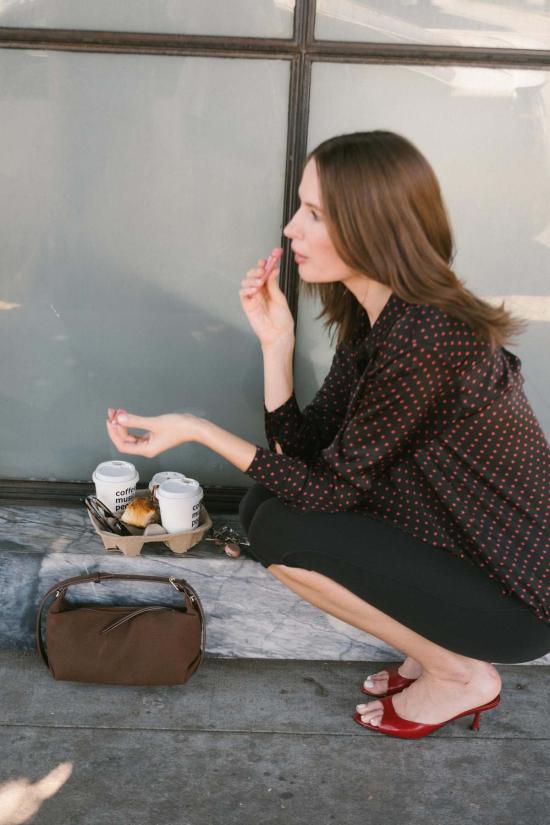  Whimsy + Row 긴팔 티셔츠 윔지 + 로우 데니스 탑 레드 폴카 도트 - OTHER BRANDS