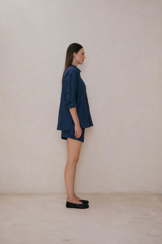  at Dawn. 셔츠 새벽에. 클래식 셔츠 블루 스트라이프/두부 - AT DAWN.