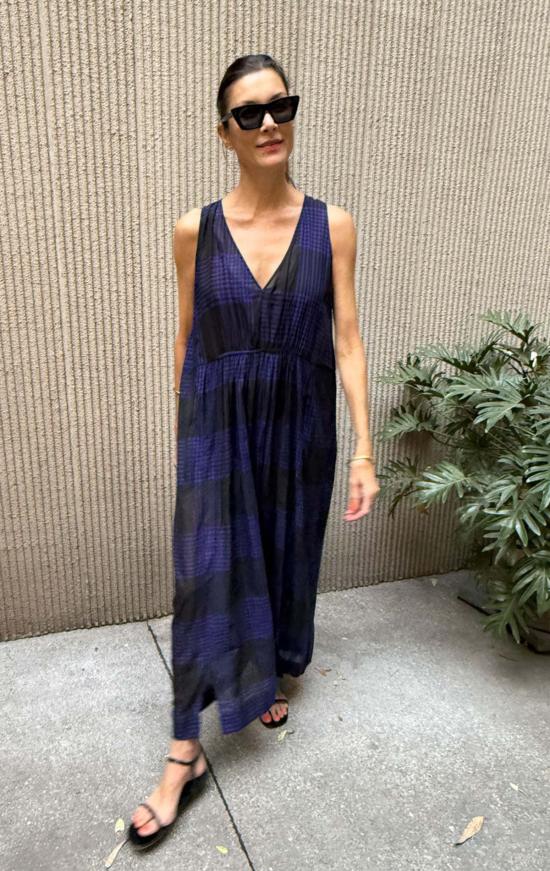  투 롱 원피스 플래드 포켓 드레스 블랙/일렉트릭 블루 - TWO