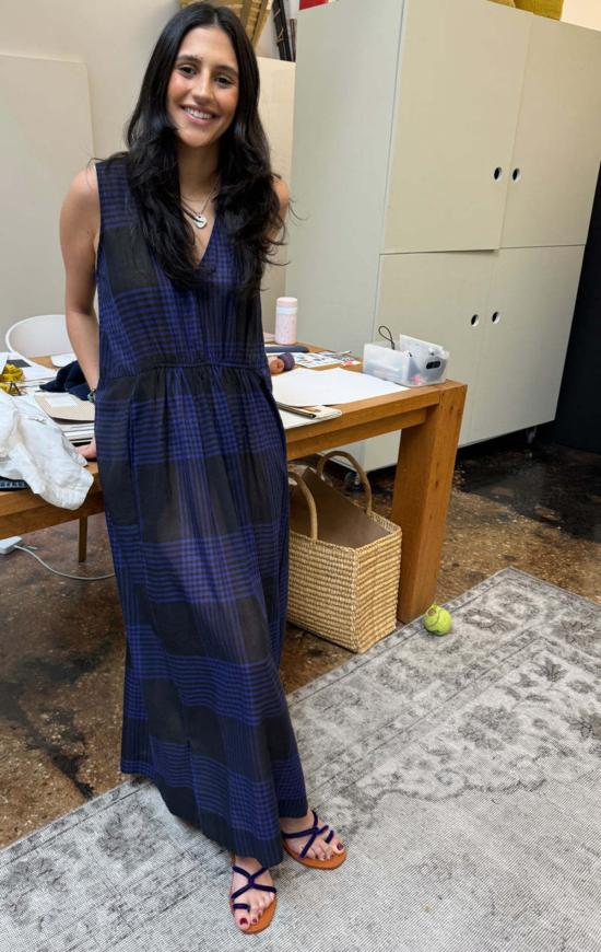  투 롱 원피스 플래드 포켓 드레스 블랙/일렉트릭 블루 - TWO