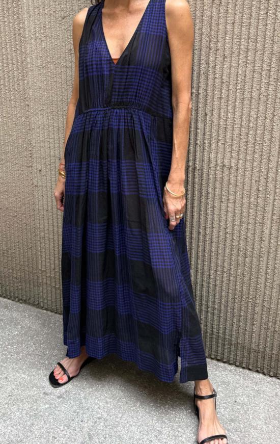  투 롱 원피스 플래드 포켓 드레스 블랙/일렉트릭 블루 - TWO