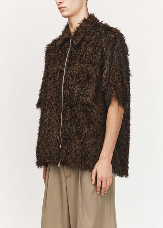  송포더뮤트 반팔 셔츠 Song For The Mute 지퍼업 박스 셔츠 블랙/브라운 - SONG FOR THE MUTE