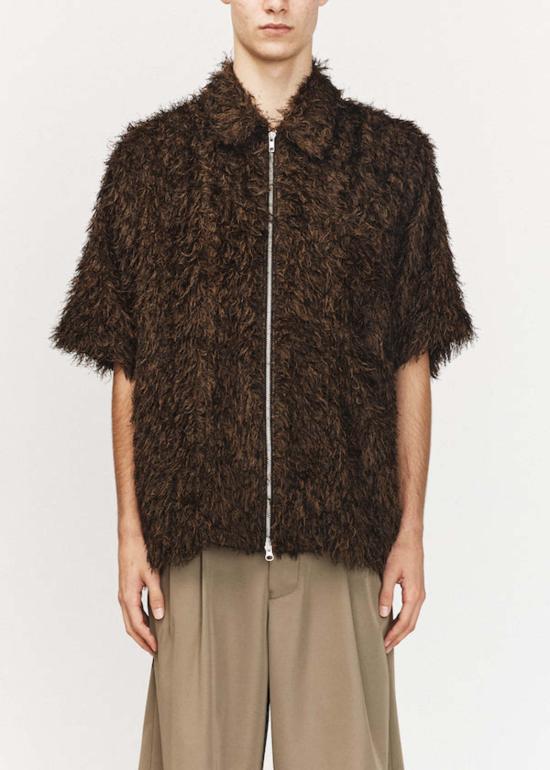  송포더뮤트 반팔 셔츠 Song For The Mute 지퍼업 박스 셔츠 블랙/브라운