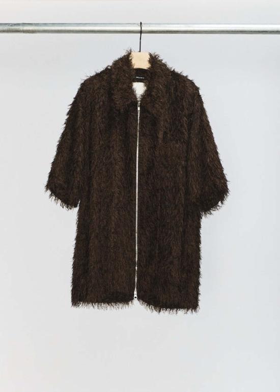  송포더뮤트 반팔 셔츠 Song For The Mute 지퍼업 박스 셔츠 블랙/브라운 - SONG FOR THE MUTE