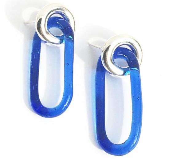  JANE D'ARENSBOURG 이어링 제인 다렌스버그 스몰 서클 오벌 스터드 코발트 - OTHER BRANDS