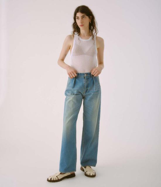  사야카 다비스 뉴욕 데님 팬츠 사야카 데이비스 뉴욕 미드웨이트 턱드 와이드 레그 데님 라이트 블루