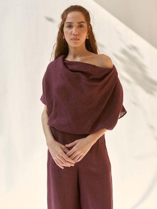  이키비 블라우스 와인 카울 세트 코디 세트 레드 - IKKIVI