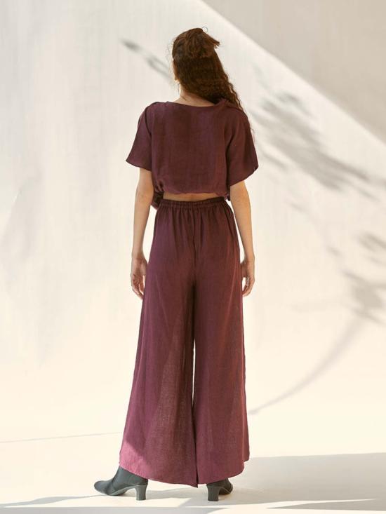  이키비 블라우스 와인 카울 세트 코디 세트 레드 - IKKIVI