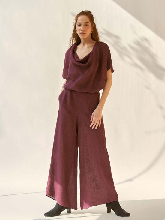  이키비 블라우스 와인 카울 세트 코디 세트 레드