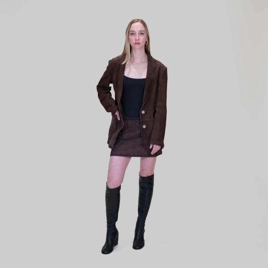  알리지 숏 스커트 알리시 A4008 스웨이드 미니 스커트 초콜릿 스웨이드 - ALYSI