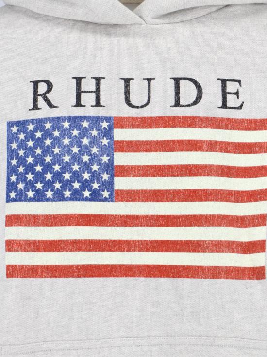  루드 긴팔 티셔츠 Rhude 미국 국기 빈티지 프린트 후드티 (회색) - RHUDE