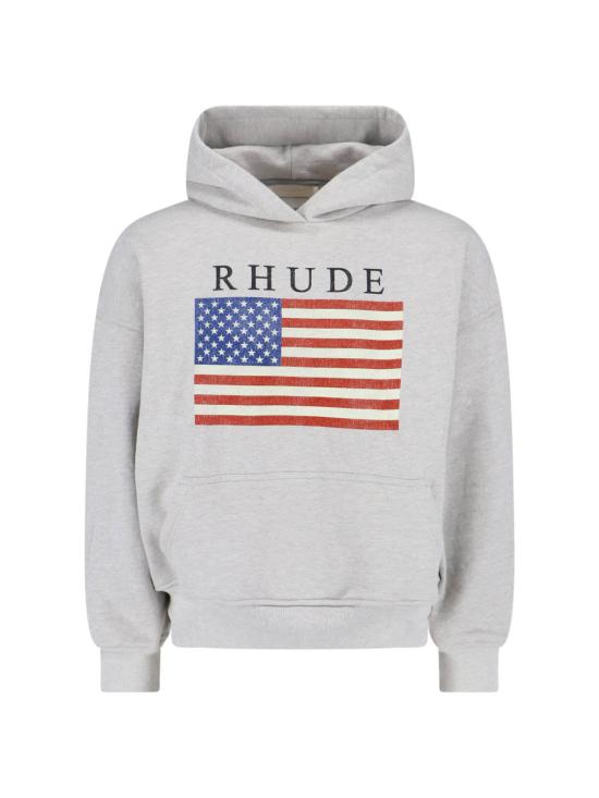  루드 긴팔 티셔츠 Rhude 미국 국기 빈티지 프린트 후드티 (회색)