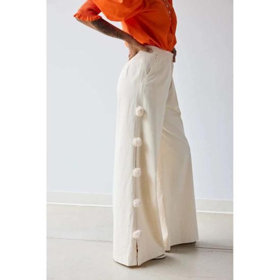  Hope for Flowers by Tracy Reece 스트레이트 팬츠 트레이시 리스의 꽃을 위한 희망 폼폼 트라우저 팬츠 커스터드 - OTHER BRANDS