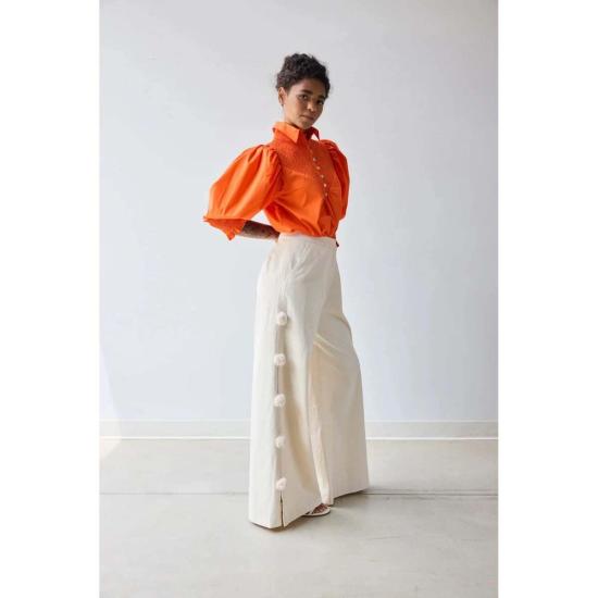  Hope for Flowers by Tracy Reece 스트레이트 팬츠 트레이시 리스의 꽃을 위한 희망 폼폼 트라우저 팬츠 커스터드 - OTHER BRANDS