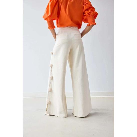  Hope for Flowers by Tracy Reece 스트레이트 팬츠 트레이시 리스의 꽃을 위한 희망 폼폼 트라우저 팬츠 커스터드