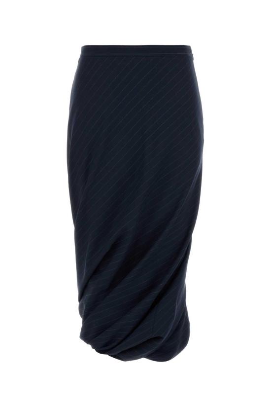  발렌시아가 롱 스커트 자수 울  다크 네이비