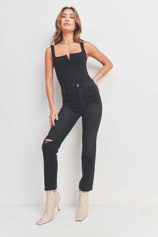  저스트 블랙 데님 데님 팬츠 빈티지 슬림 스트레이트 - JUST BLACK DENIM