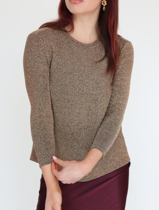  Lindsay Nicholas New York 긴팔 티셔츠 린지 니콜라스 뉴욕 골드 디스코 글리터 브레이슬릿 슬리브 탑 골드 - OTHER BRANDS