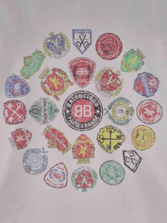  발렌시아가 반팔 티셔츠 스파이럴 크레스트 티셔츠 더티 화이트 - BALENCIAGA