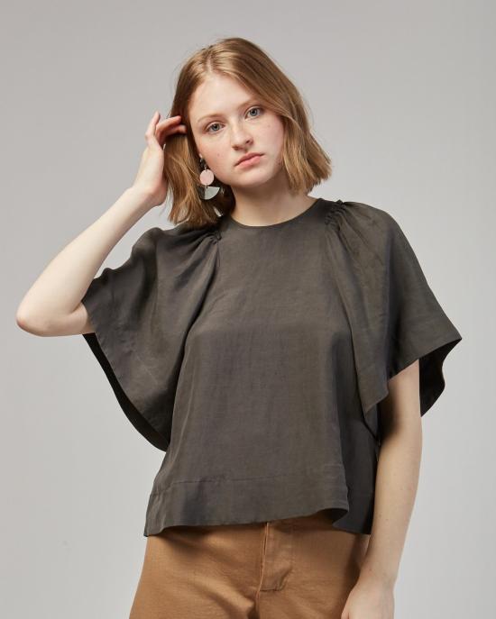  레이첼 코미 반팔 티셔츠 라빈 실크 린넨 탑 차콜