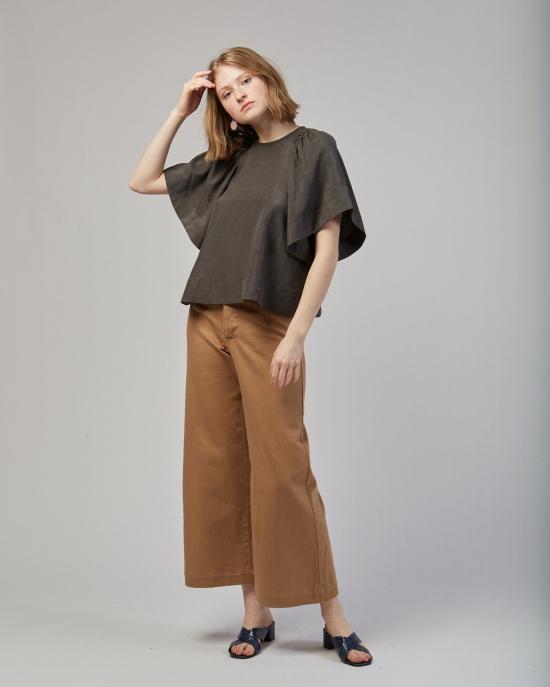  레이첼 코미 반팔 티셔츠 라빈 실크 린넨 탑 차콜 - RACHEL COMEY