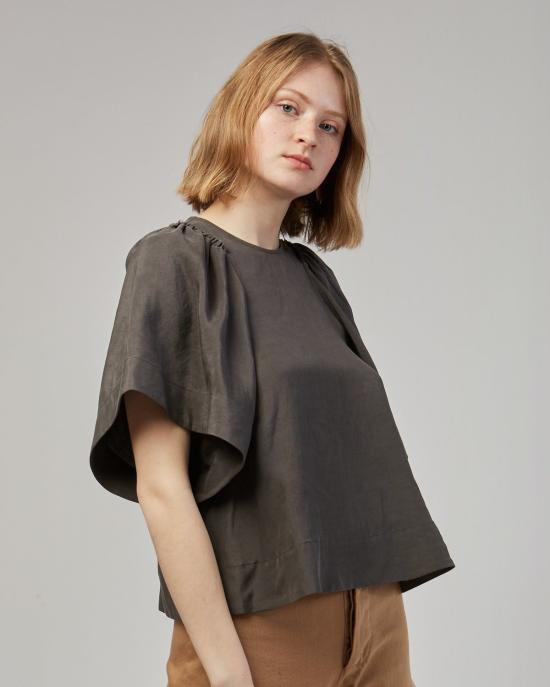  레이첼 코미 반팔 티셔츠 라빈 실크 린넨 탑 차콜 - RACHEL COMEY